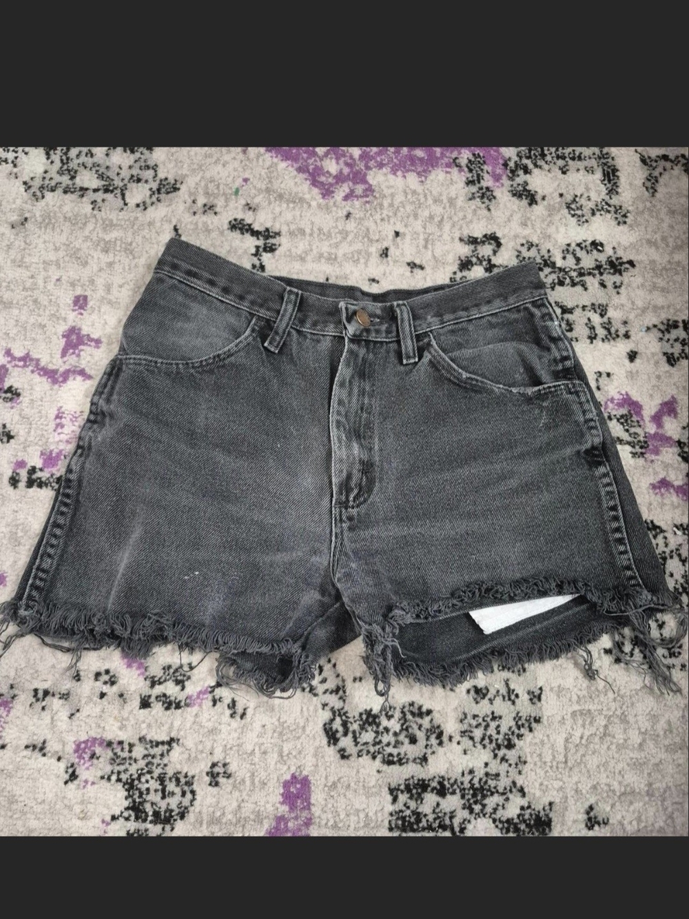 High-Waist Black Frayed Denim Shorts